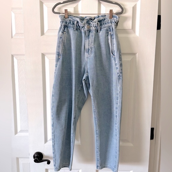Dear John Pants - Dear John High Rise Paper Bag Waist in Light Wash Denim, Tapered Jeans | Size 27